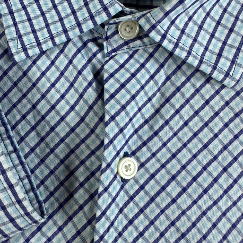 Banana Republic Button Down Mens L Large Blue Check Slim Fit Long Sleeve Cotton
